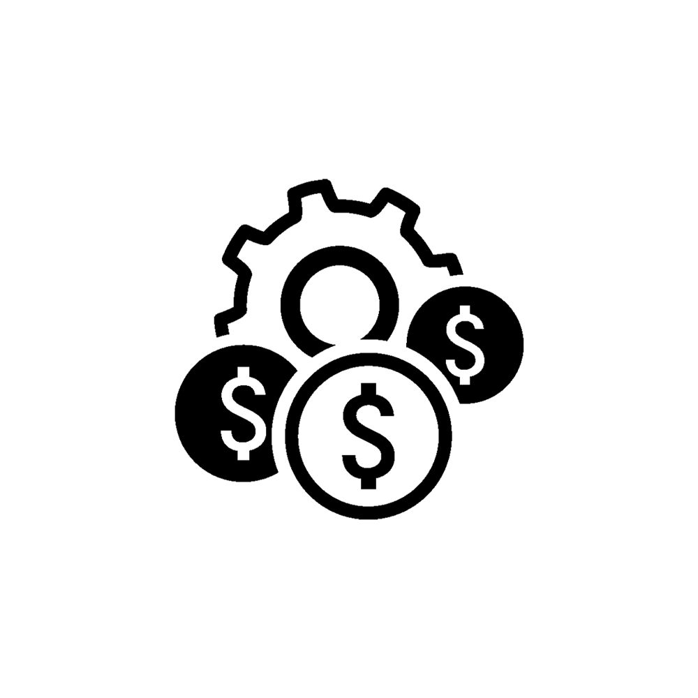 Icon of a gear with several coins in front of it