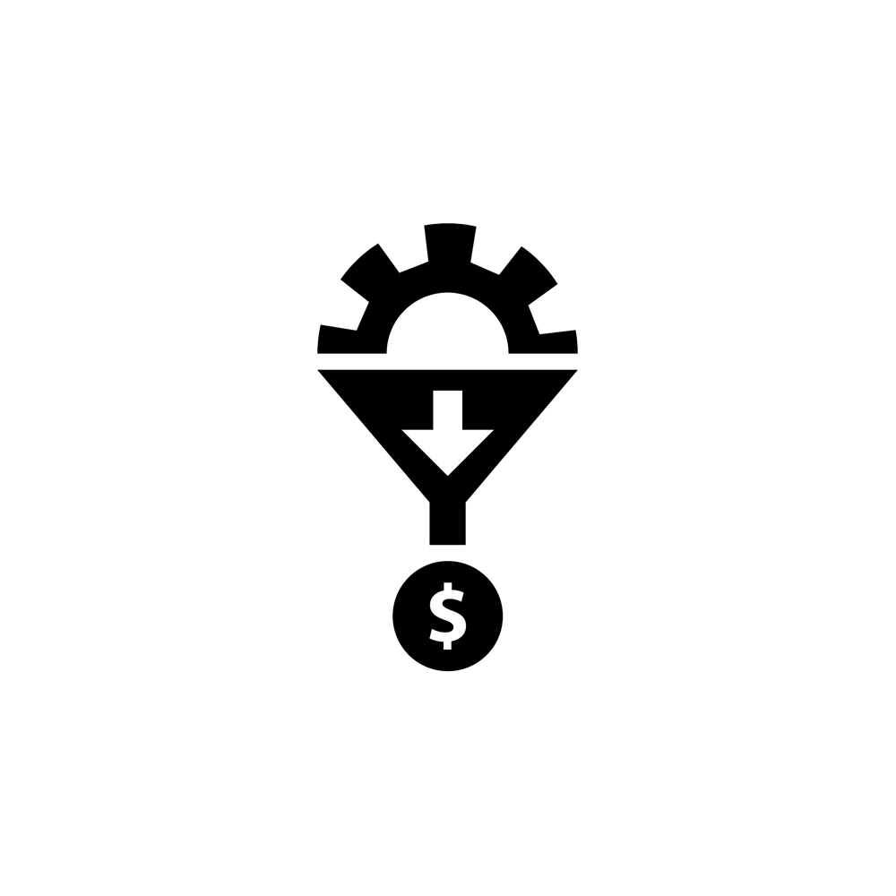 Icon of a gear putting out a coin through a funnel